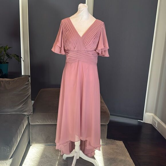 Women’s Pink Chiffon Flutter Sleeve Bridesmaid Formal Dress Corset Back Size 12 - Picture 1 of 11